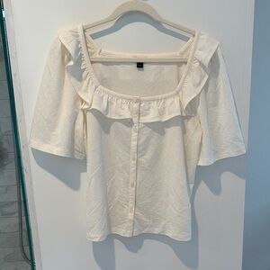 Ann Taylor Cream Ruffle Button-Down Top